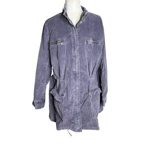 J Jill Stretch Utility Jacket Adjustable Waist 2XL Grey Purple Cotton Pockets